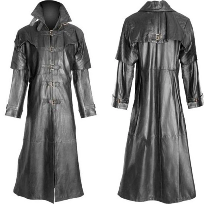 Mens Trench Coat Long Mens Gothic Trench Coat Military Hooded
