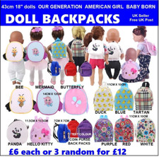43 cm 18 Zoll PUPPENRUCKSACK RUCKSACK TASCHE &pound;6 zuf&auml;llig 3 = &pound;12 Our Generation Baby Born