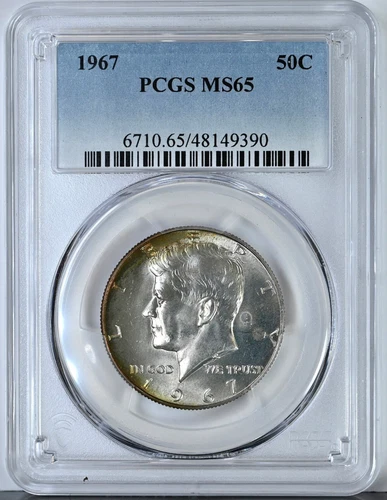 1967 KENNEDY Half Dollar MS65 PCGS Graded 6710 40% Minor Straw Rim Toning Coin