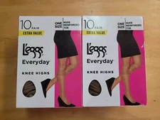 2 Pack L'eggs Everyday Knee Highs One Size NUDE Reinforced Toe 10 pairs Shipfree