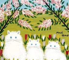 Three White Cats Maud Lewis Midcentury Canadian Folk Art Naïve Style Animal