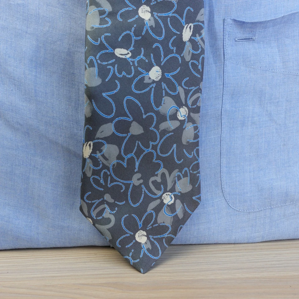 UNGARO Neck Tie Mens Blue Floral Silk Flower Print Spring Formal Casual ITALY - Image 4 of 4