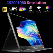 Portable Monitor 15.6Inch FHD 1080P USB C HDMI Gaming Ultra-Slim IPS Display ...