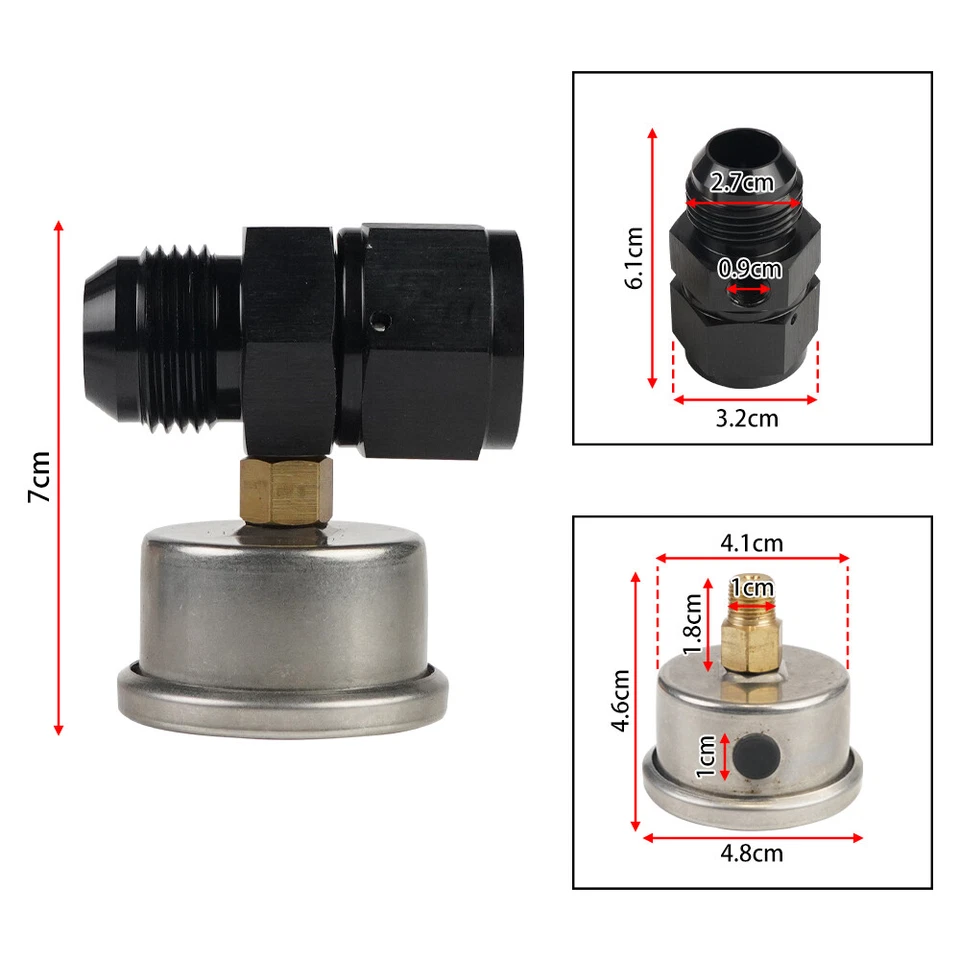 0-100psi Fuel Pressure Gauge 1/8" NPT w/AN12 Adapter Liquid Oil Pressure Gauge - Image 2 of 4
