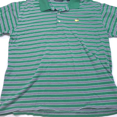 The Masters Collection Polo Golf Shirt Men s Large Green & White Stripes 