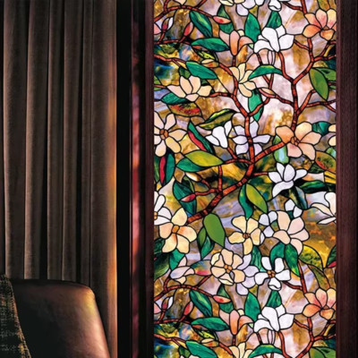 Window Privacy Film Magnolia Window Film Stickers Non Adhesive Static Cling Glas
