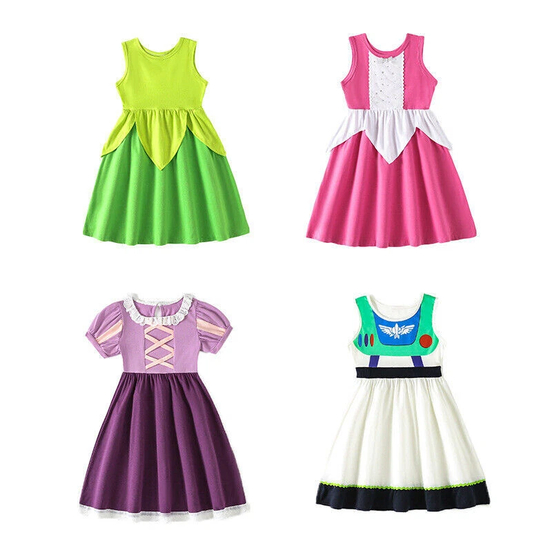 Kids Girls Role Play Costume Cartoon Princess Cosplay Skirt Party Fancy Dress Up - Image 3 of 4