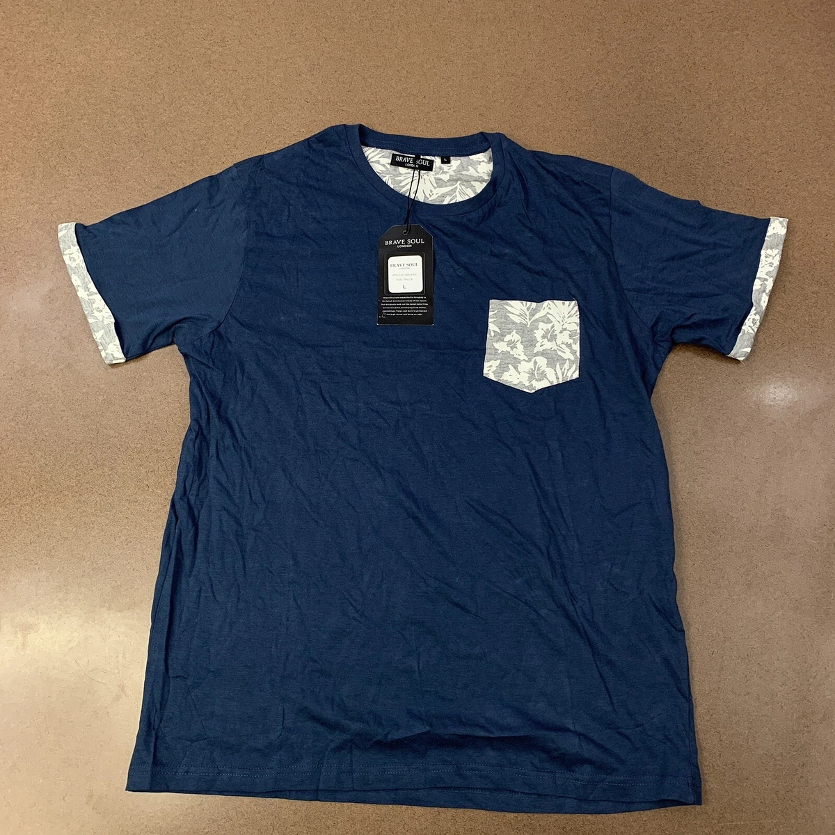 T-shirt Homme Brave Soul - Bleu Rayé, Taille S - Manches Courtes, Col Rond - Occasion Parfait état