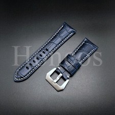20 22 24 26 MM Blue/White Leather Alligator Watch Band Strap Fits for Rolex S