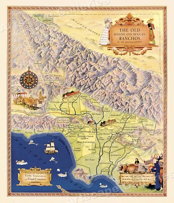 1930s Old Spanish Ranchos Map of Los Angeles - 24x28