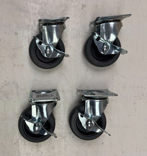 4 Everbilt Non-Marking 3" Gray Rubber Locking Swivel Plate Caster Wheels - Picture 3 of 7