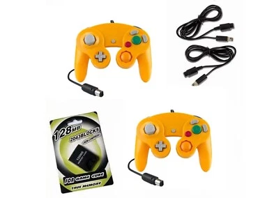 NIDOUM 2 Orange GameCube Controller with 2 cord Extension and 128mb Memory Card