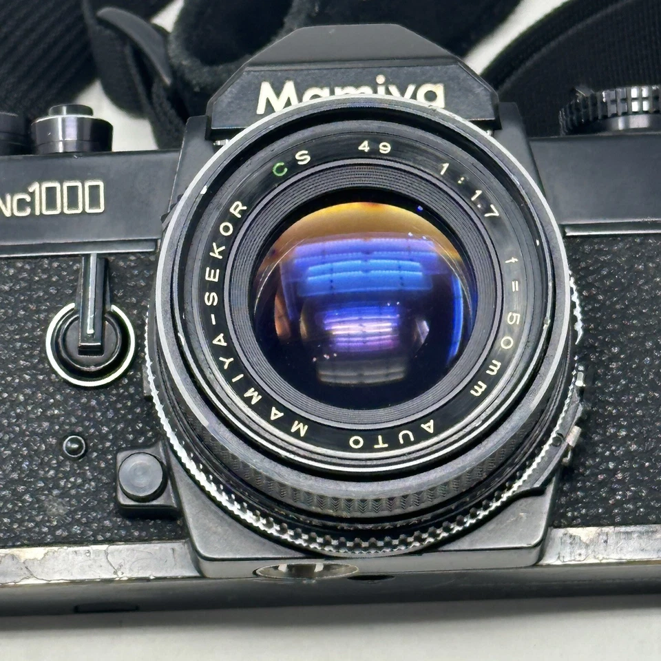 Mamiya NC1000 35mm SLR Con CS 50mm f1.7 Lente Flash Correa Estuche Piezas O Reparación Foto 3 de 4
