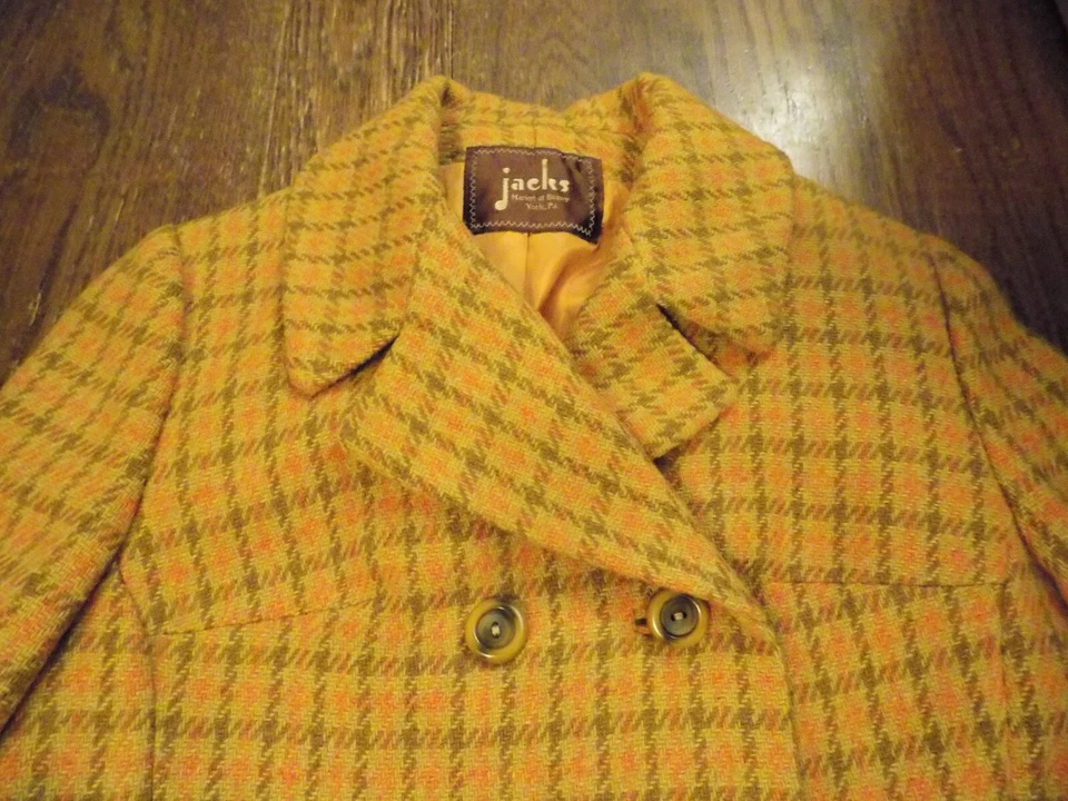 FABULOUS 60s Jacks Market at Beaver Blazer Plaid Dijon Yellow Orange Russet sz 6 - Image 3 of 4