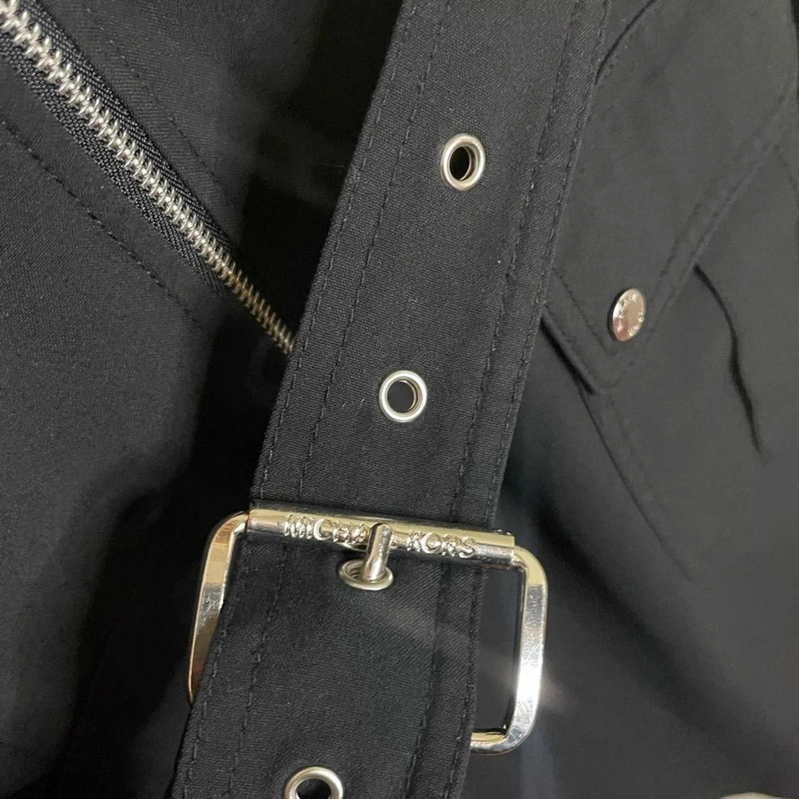 Michael Kors PETITE LARGE ~ Camicia donna nera con cintura abito con cerniera taglia usata in ottime condizioni