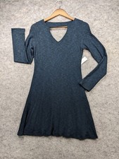 Alya Dress Womens Small Blue Long Sleeve Keyhole Neckline Open Back Mini USA