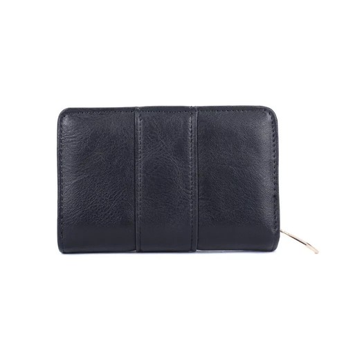 Women's Classic Metal Logo Zipper Top Lady Short Purse Wallet VKP1508 - Black - Picture 3 of 4
