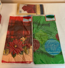 Plastic Tablecloth Christmas Poinsettia Ornaments Clear Cover OPENED PACKAGES