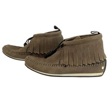 NWT RAG  BONE GHITA TAUPE SUEDE LEATHER DRAWSTRING FRINGED MOCCASIN - 8,5