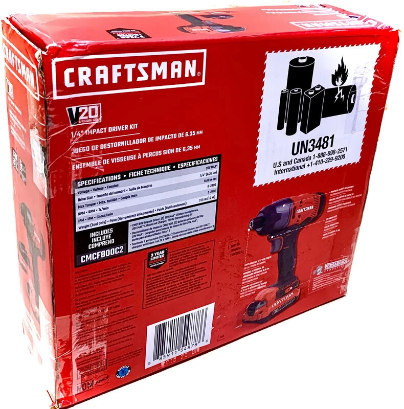 CRAFTSMAN CMCF800C2 V20 20-Volt Li-ion V20 Cordless 1/4-Inch Impact Driver Kit - Image 2 of 4