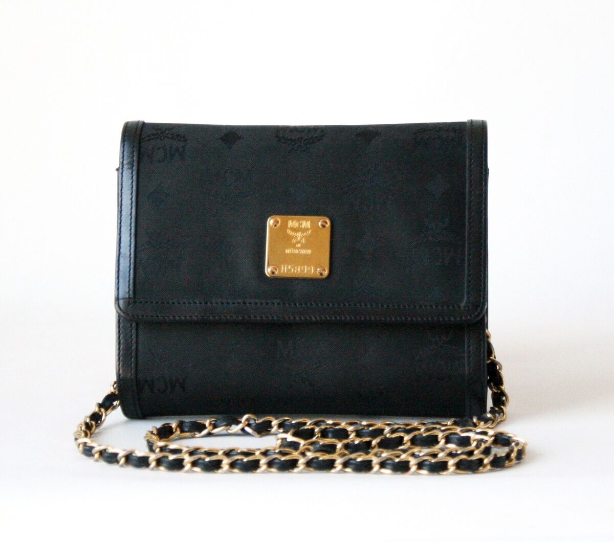 MCM Black Visetos Canvas Leather Chain Mini Shoulder MCM Black Visetos Canvas Leather Chain Mini Shoulder