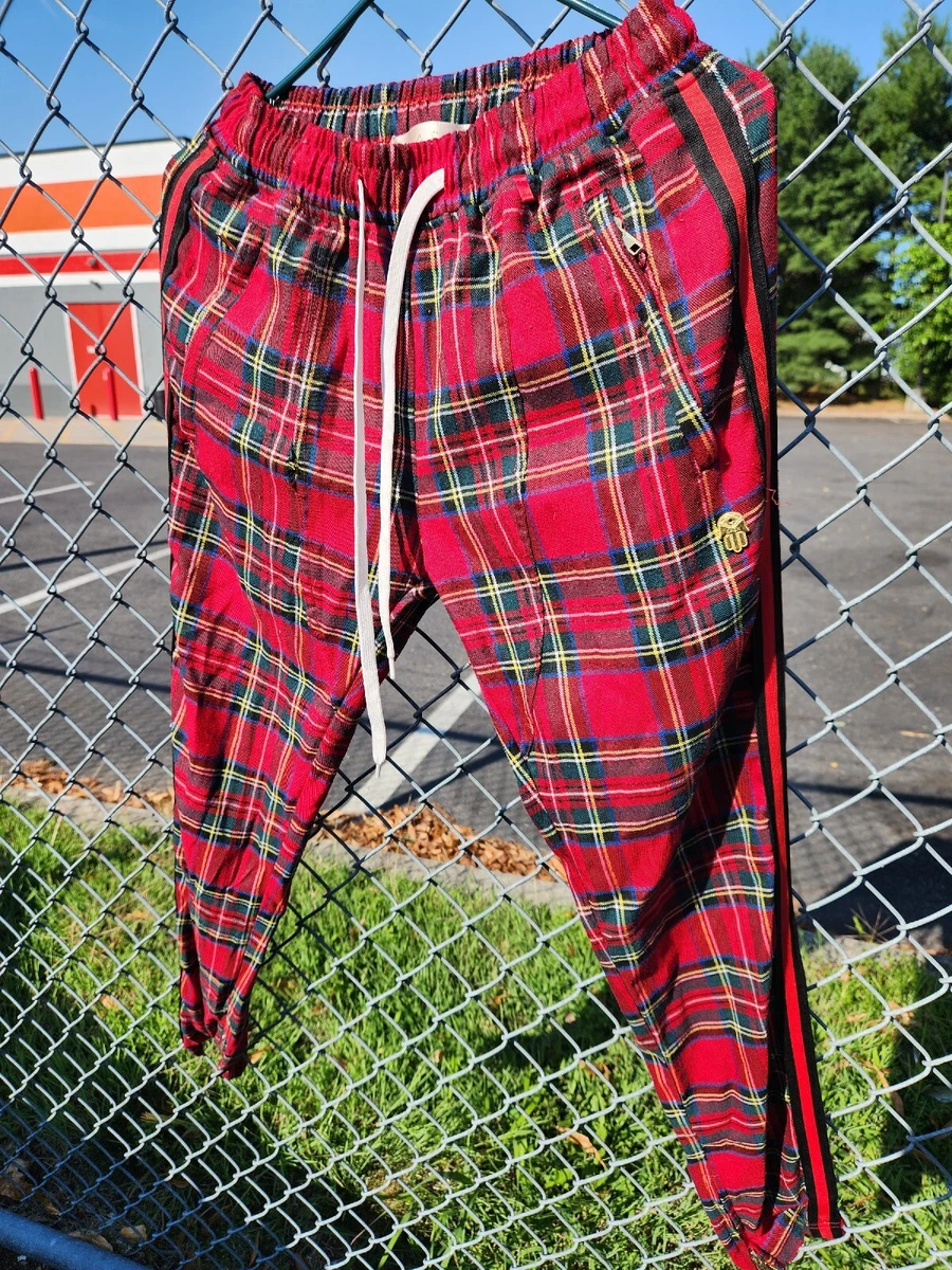 KashRED PLAID TRACK PANTS WITH STRIPES EMBROIDERED KASH ON