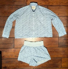 Sosom Pajama Set - L/S Button Top & Shorts Light Blue Cotton - Size 2 - M/L