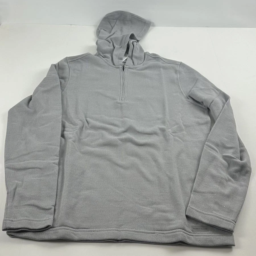 Perry Ellis Portfolio Men's Portfolio Heathered Knit Lounge Hoodie in Sleet-Med