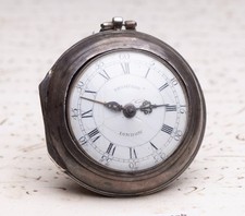 c. 1780 Silver Pair Cased Verge Fusee Antique Pocket Watch by Thompson London