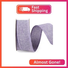 LaRibbons Purple Linen Wired Ribbon, 1 1/2 Inch x 12 Yard Continuous, Burlap Wir