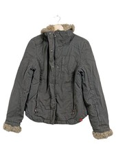 edc by Esprit Winterjacke Damen Grau Gr. 40 L Fellbesatz Reißverschluss Wolle