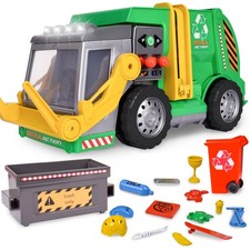 Large Motorized 19" Garbage Truck Toy Set with Lights and Sound Includes Dumpst