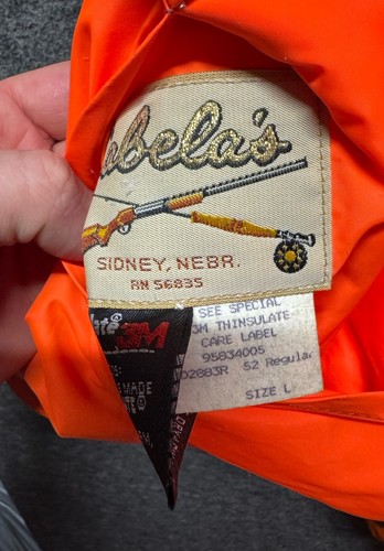VTG Men's L Cabela's Orange Spot Camo Reversible Bomber Jacket Coat Thinsulate - Picture 19 of 23