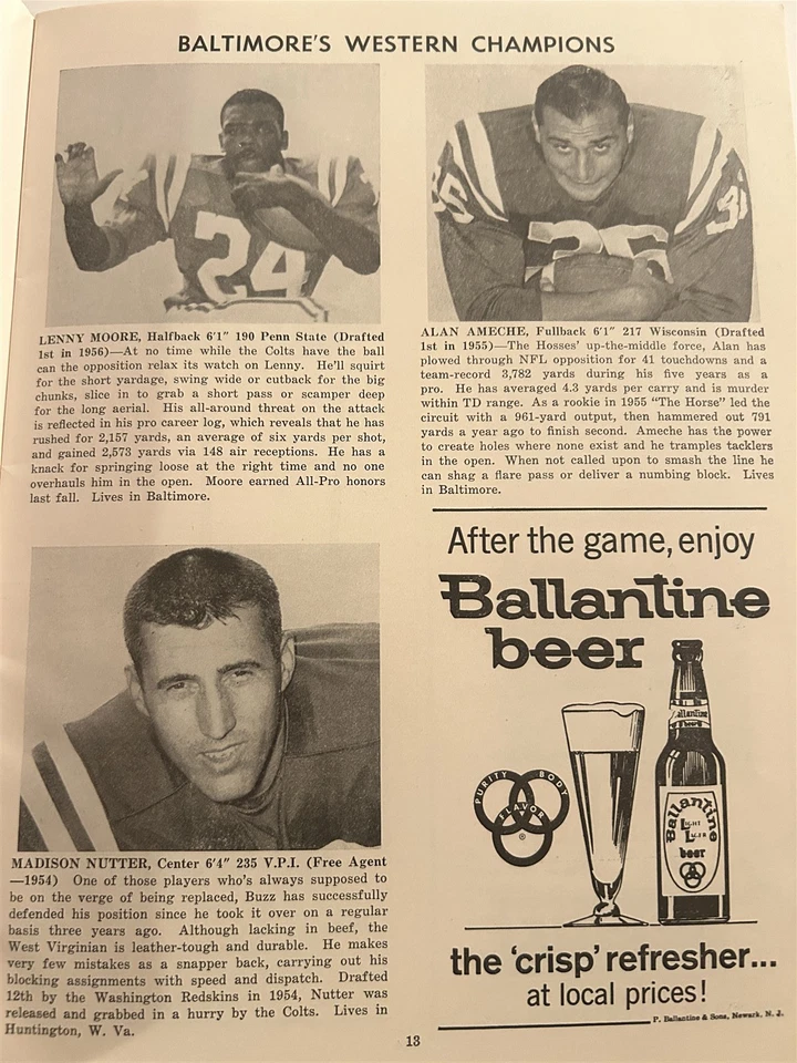 1959 New York Giants Baltimore Colts Programa de Campeonato de la NFL John Unitas Gifford Foto 2 de 4