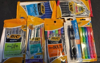 Bic Pens, Pencils, Highlighters.  Set Of  6 Pics - One Paper mate