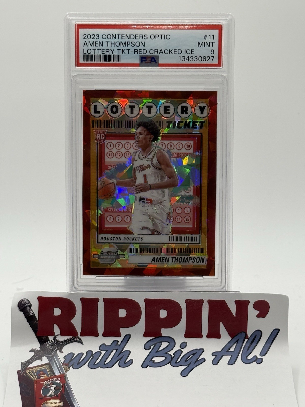 2023 Contenders Optic AMEN THOMPSON /175 RC Lottery Ticket Red Ice Rookie PSA 9