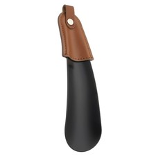 Shoe Horn 6.3" Metal Leather Curved Handle Shoe Helper Shoehorns, Brown Black
