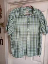 L.L. BEAN Mens Green Plaid Short Sleeve Casual Shirt XL