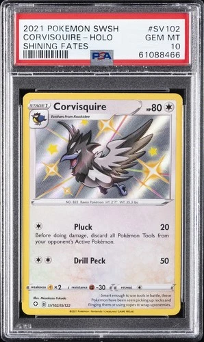 2021 POKEMON SWORD & SHIELD SHINING FATES #SV102 CORVISQUIRE-HOLO PSA 10