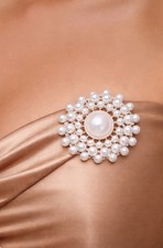 Round Brooch Pin Faux Pearl Rhinestone Classic Elegant Alloy NWT