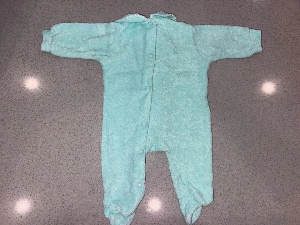 Vintage 1983 Care Bears Baby Sleeper Aqua Terry Cloth Footed Romper USA - Image 2 of 4