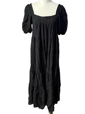 By Anthropologie Black Puff-Sleeve Tiered Maxi Dress Women’s SP Small Petite