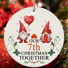 Our 7th Anniversary Christmas Together Ornament 7 Year Gnome Couple Love Gift