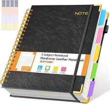 Hardcover Large Spiral Notebook 8.5" X 11" with Removable Dividers Tabs, 300 Pag
