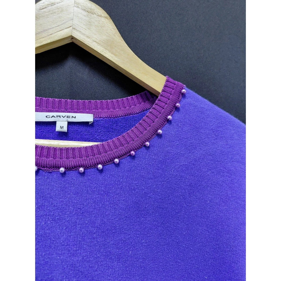 Suéter Pullover Cuello Redondo Cuentas Tallado Azul Púrpura | Talla M Foto 3 de 4