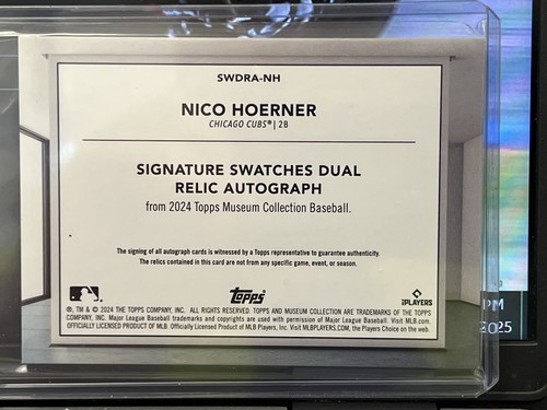 NICO HOERNER 2024 TOPPS MUSEUM GAME USED DUAL PATCH PURPLE AUTO 09 / 15 - Picture 2 of 2