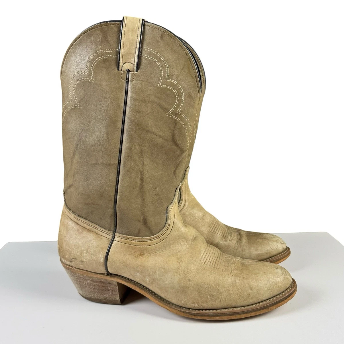 Mens Wrangler Leather Cowboy Boots Size 10 Light Brown Wrangler Brown Western Boots for Men for Sale | Shop New  main image 4