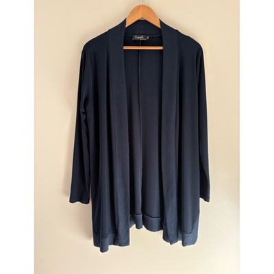 #ad Sympli Edge Open Front Navy Blue Cardigan With Pockets Size 12 $40.00