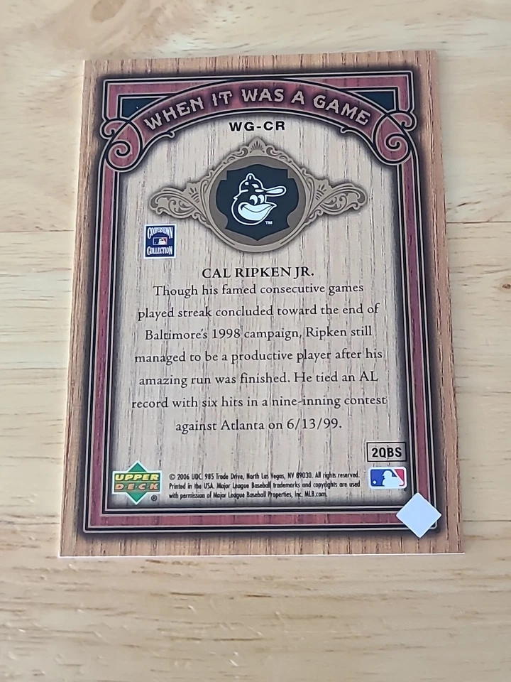 2006 Upper Deck SP Legendary Cuts Gold Cal Ripken Jr #WG-CR /99 $$$ - Image 2 of 2