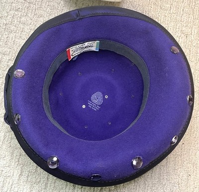 VTG Mr John Royal Purple Wool Felt Hat Rhinestones Large Bow Church Derby Fedora VTG Mr John Royal Purple Wool Felt Hat Rhinestones Large Bow  main image 2